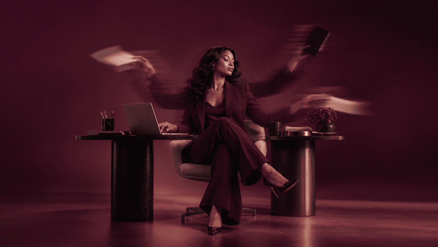 A virtual assistant calmly coordinating a busy workday